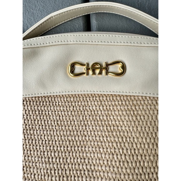 Eitenne Aigner Off-white leather &‎ woven fabric zipper Boho Resort shoulder bag - Picture 4 of 7
